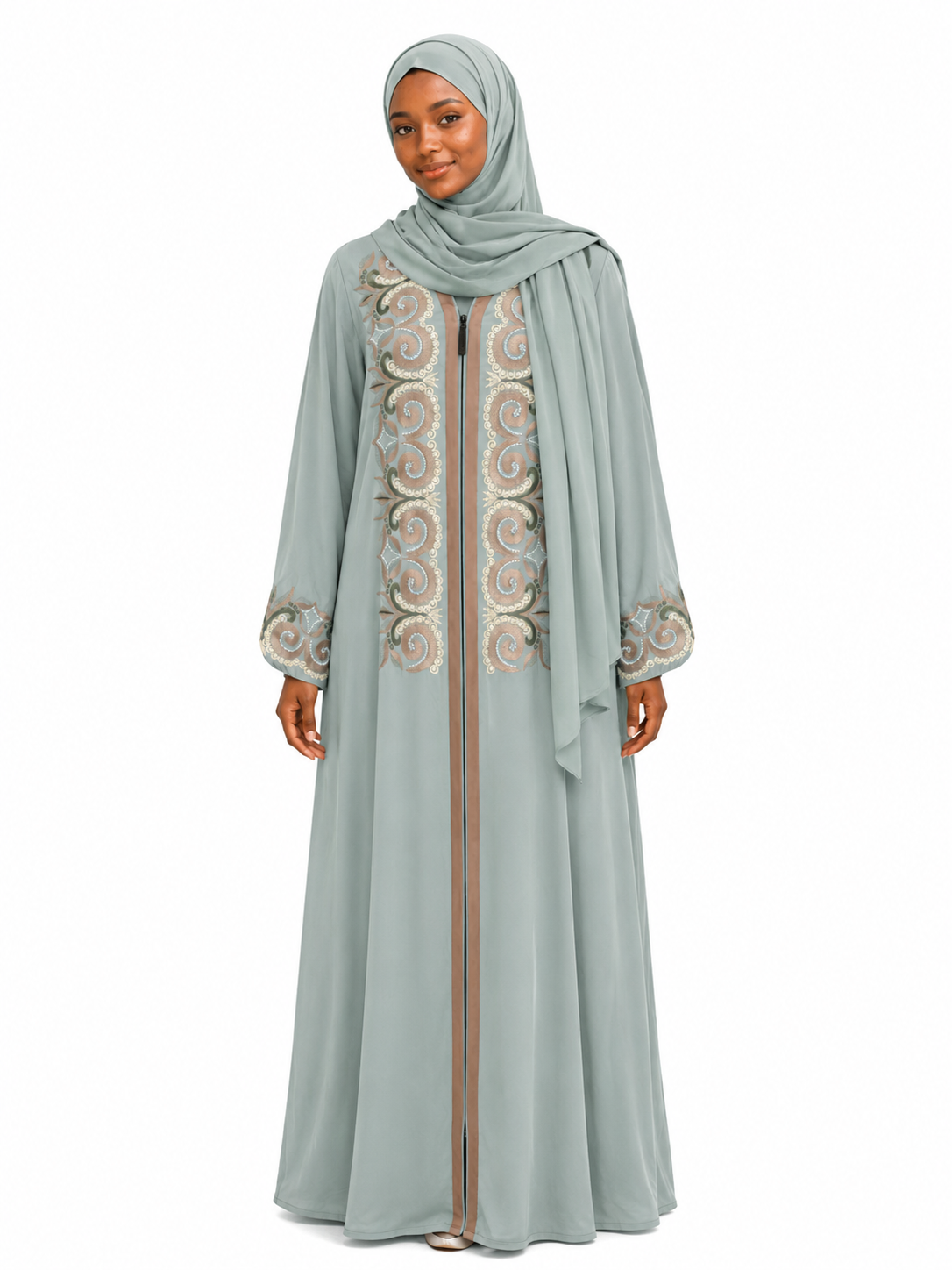 Celeste Mint Embroidered Closed Abaya