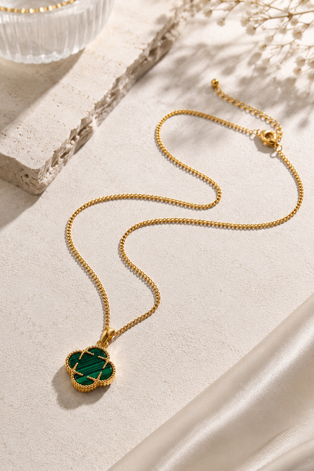 Emerald Clover Pendant Necklace