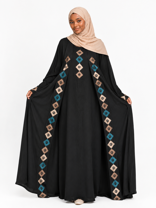 Midnight Mosaic Open Abaya Set